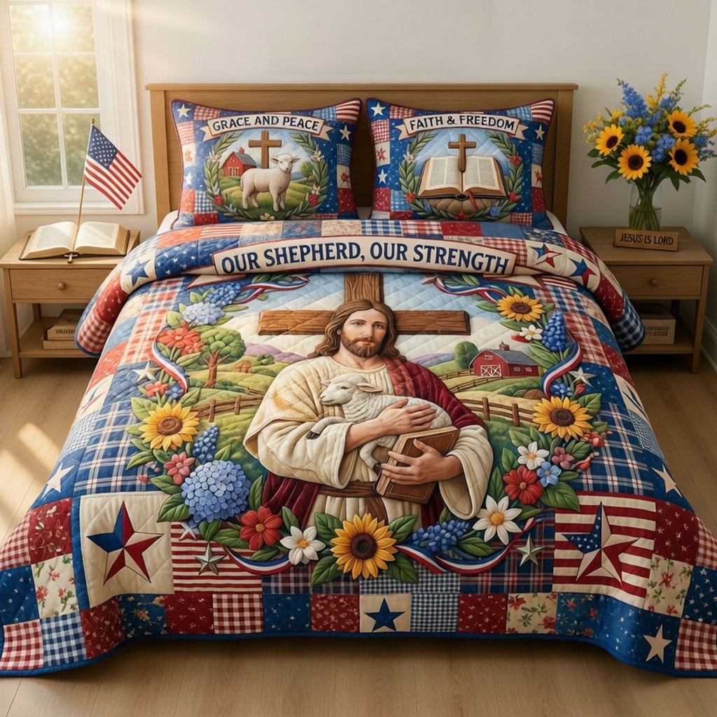 Jesus Our Shepherd Quilt Bedding Set - Personalized Gifts For Christians 01TYTI260326