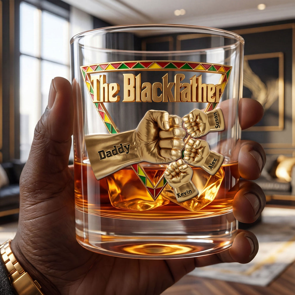 The Black Father 11oz Round Glass - Personalized Gifts For Dad 162huti080626
