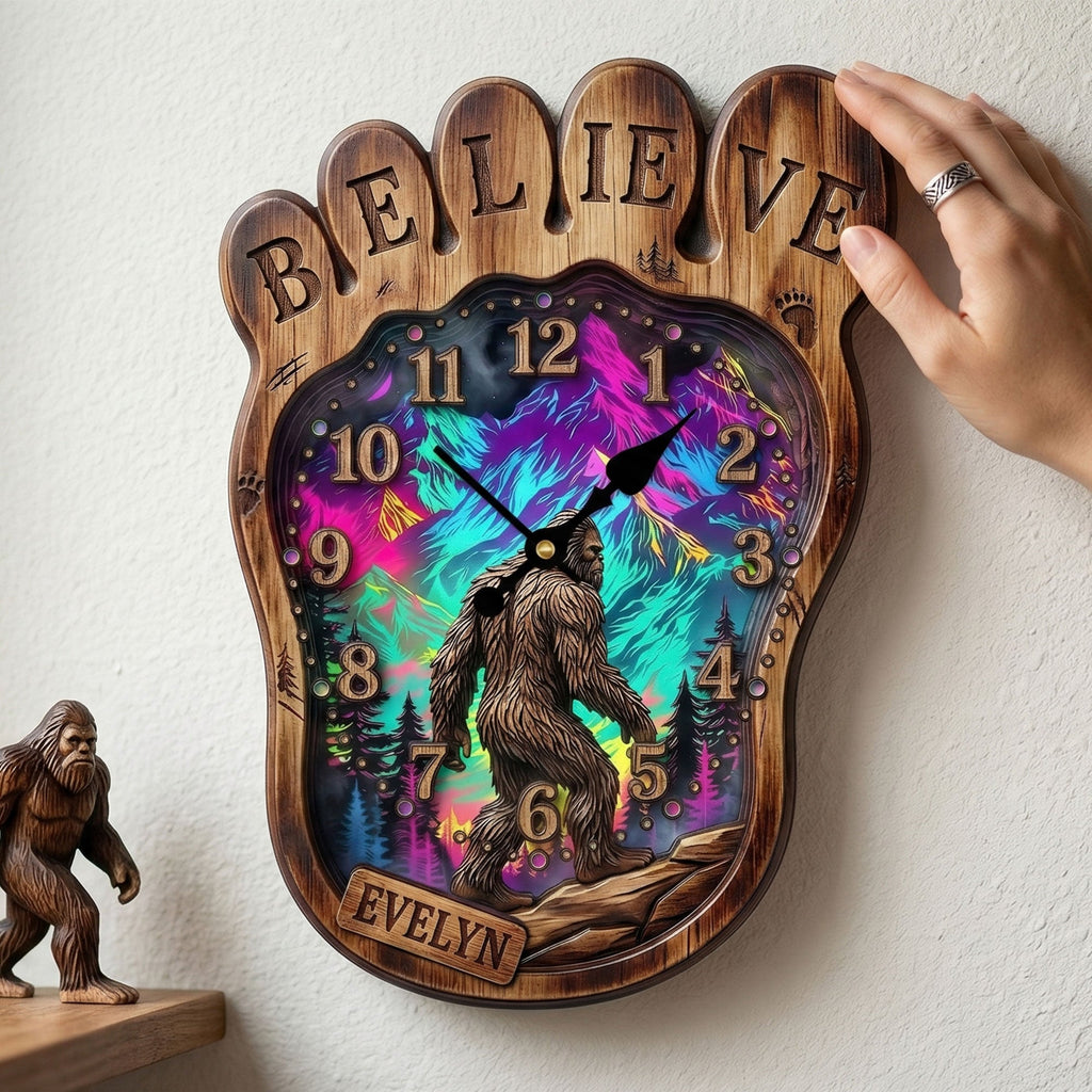 Sasquatch Acrylic Hanging Wall Clock - Personalized Gifts For Bigfoot Lovers 02huti200326