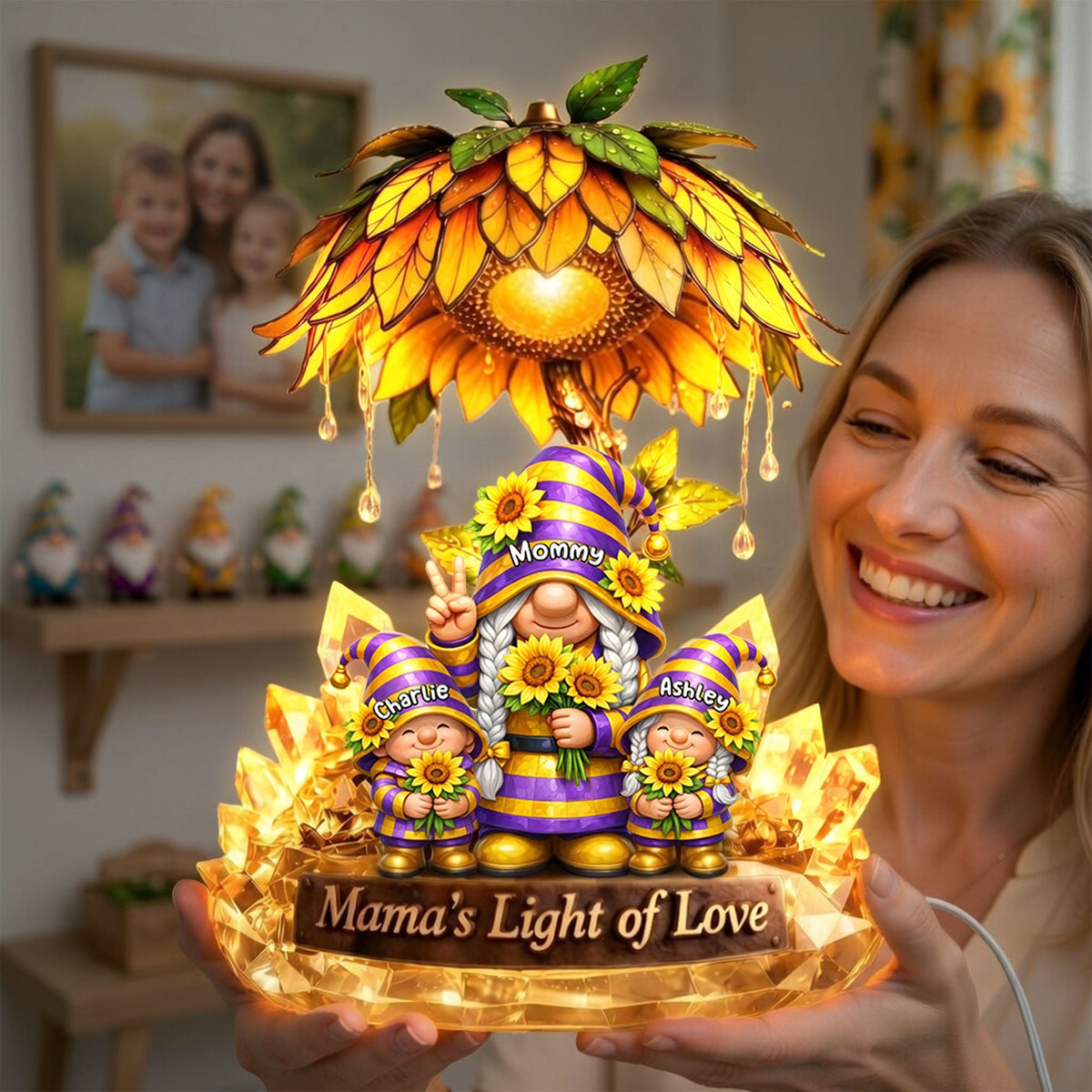 Gnome Sunflower Acrylic Light Box - Personalized Gifts For Mama and Grandma 02tyti080426