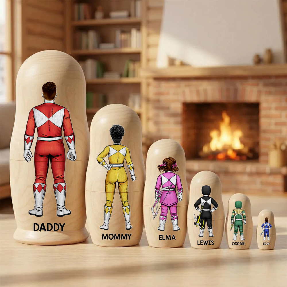 Family of Light Guardians Wooden Nesting Dolls - Personalized Gift For Family 061QHHU080426HH