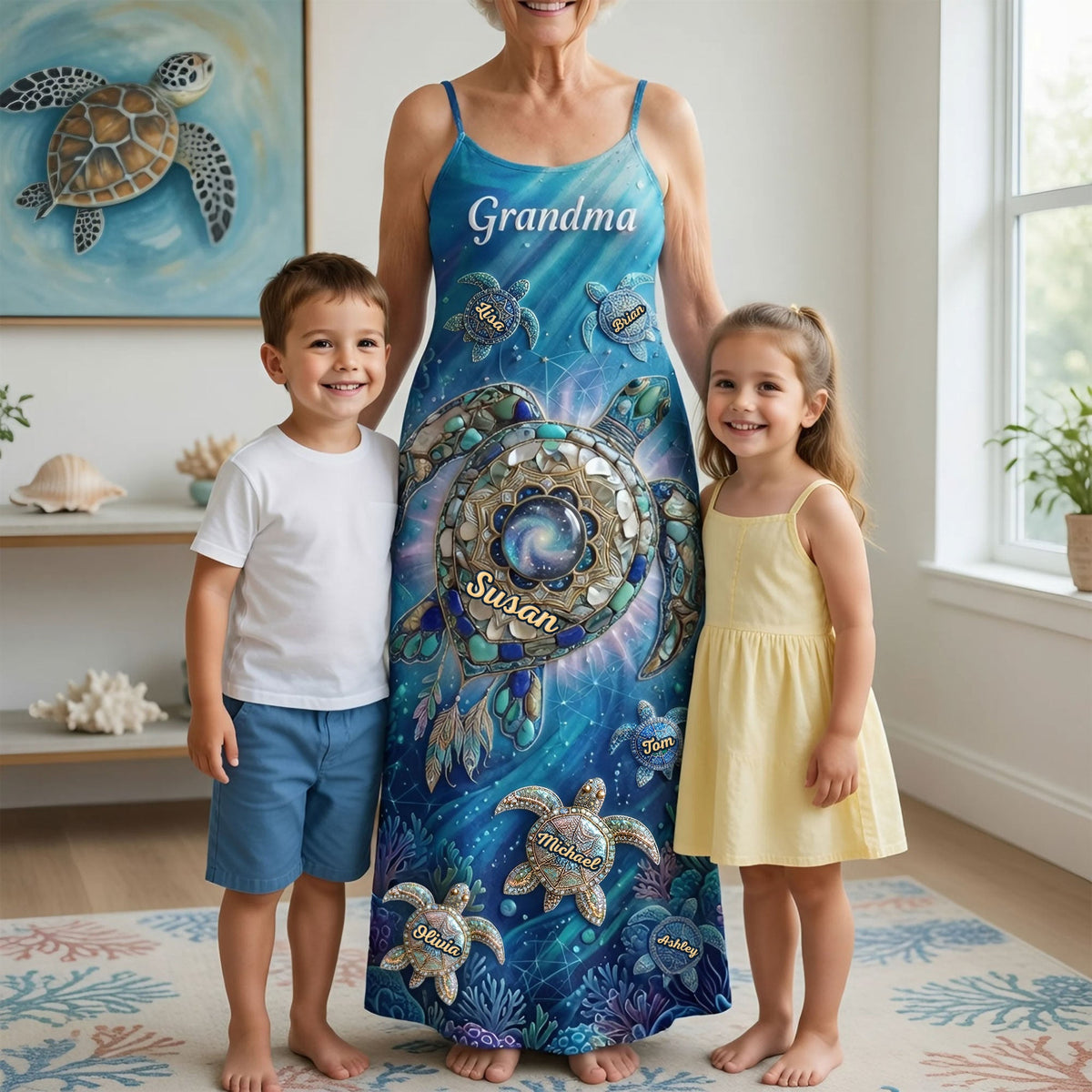 Turtle Grandma And Kids Maxi Dress - Personalized Gifts For Grandma 05HUTI080426