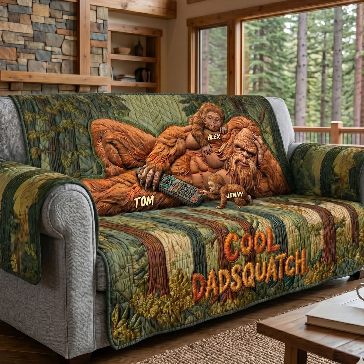 Fun Sasquatch Dad Resting Quilted Sofa Cover - Personalized Gifts For Dads 04QHTI170426