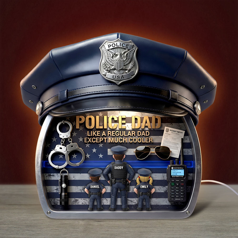 Police Dad and Kids Acrylic Light Box - Personalized Gifts For Dad 05tyti050526