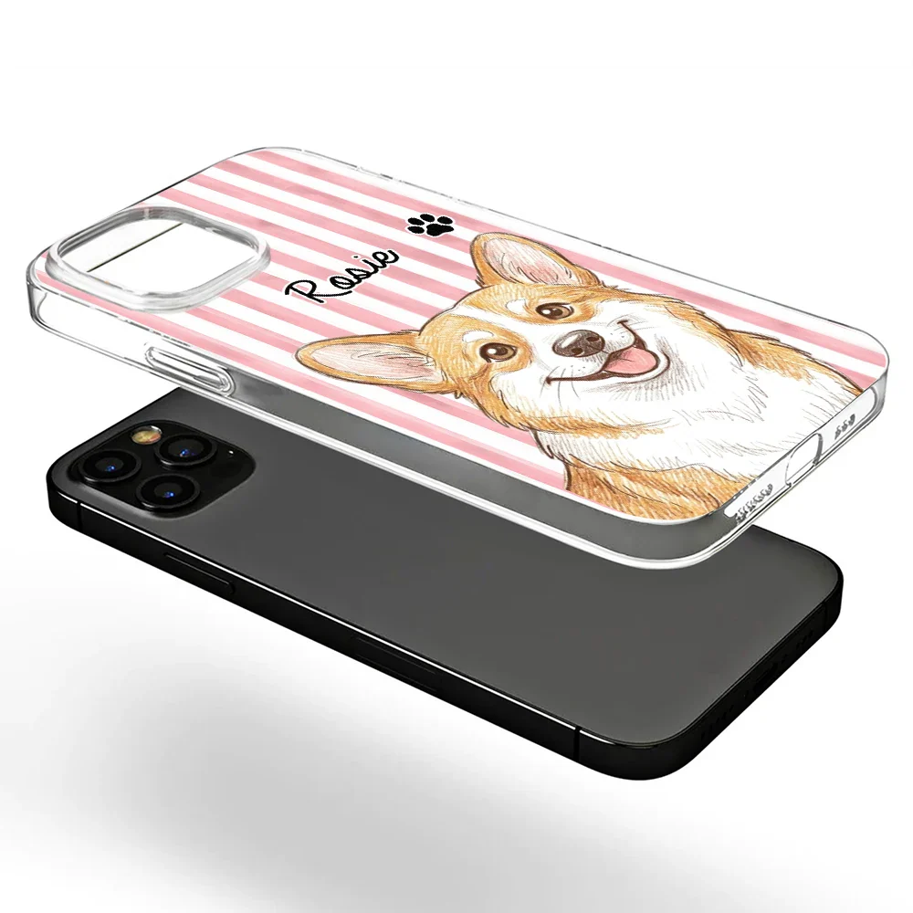 Custom Photo Colored Pencil Sketch Cute Dog Cat Stripe Pattern - Personalized Clear Phone Case