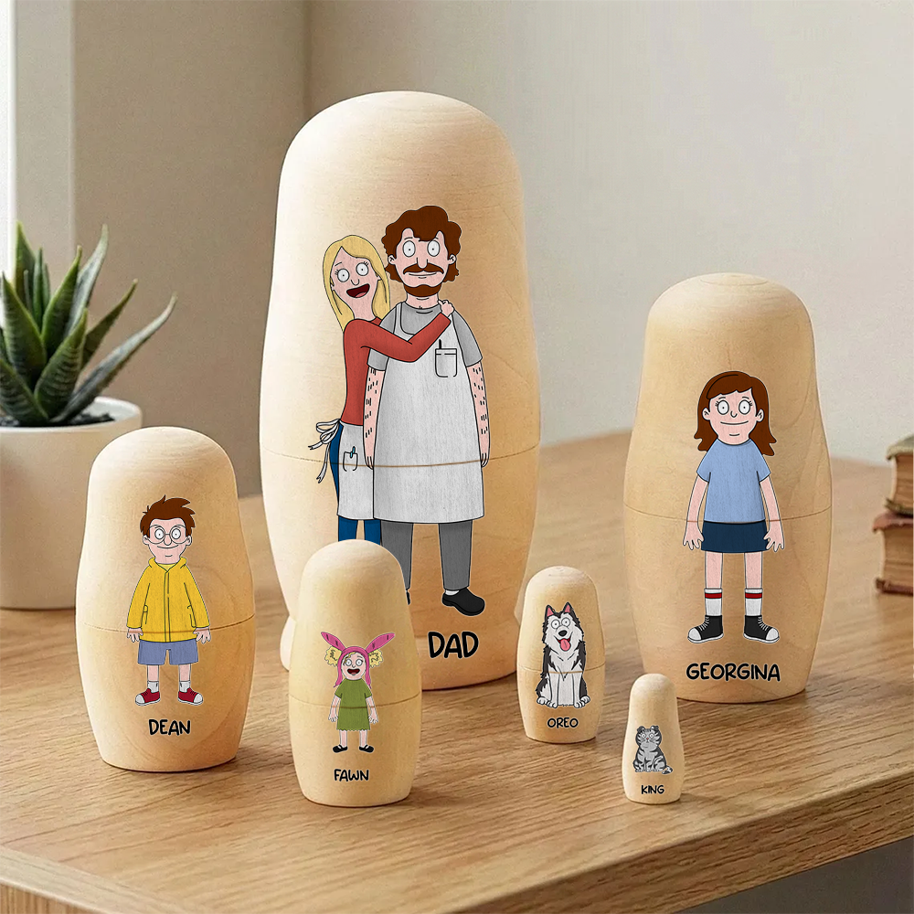 Quirky Family Wooden Nesting Dolls - Personalized Father's Day Gifts 041qhhu090426