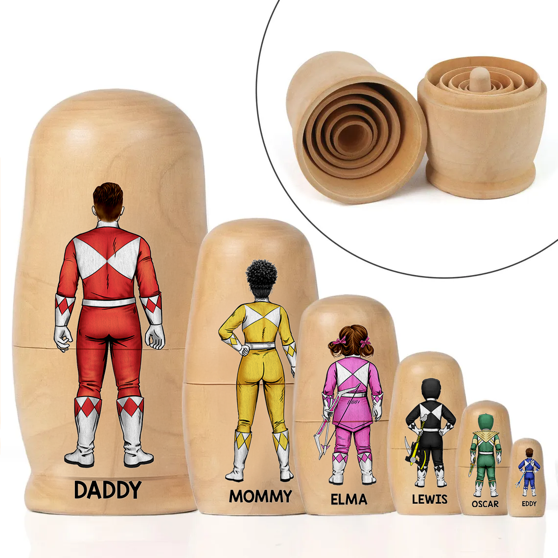 Family of Light Guardians Wooden Nesting Dolls - Personalized Gift For Family 06QHHU080426HH
