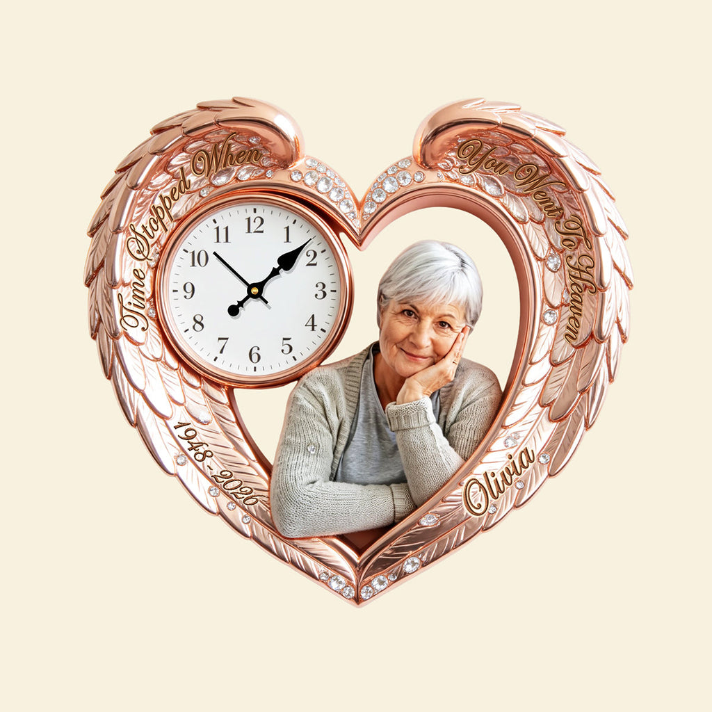Memorial Heart Wings Clock - Custom Photo Gifts For Heaven Acrylic Hanging Wall Clock 02NATA250326