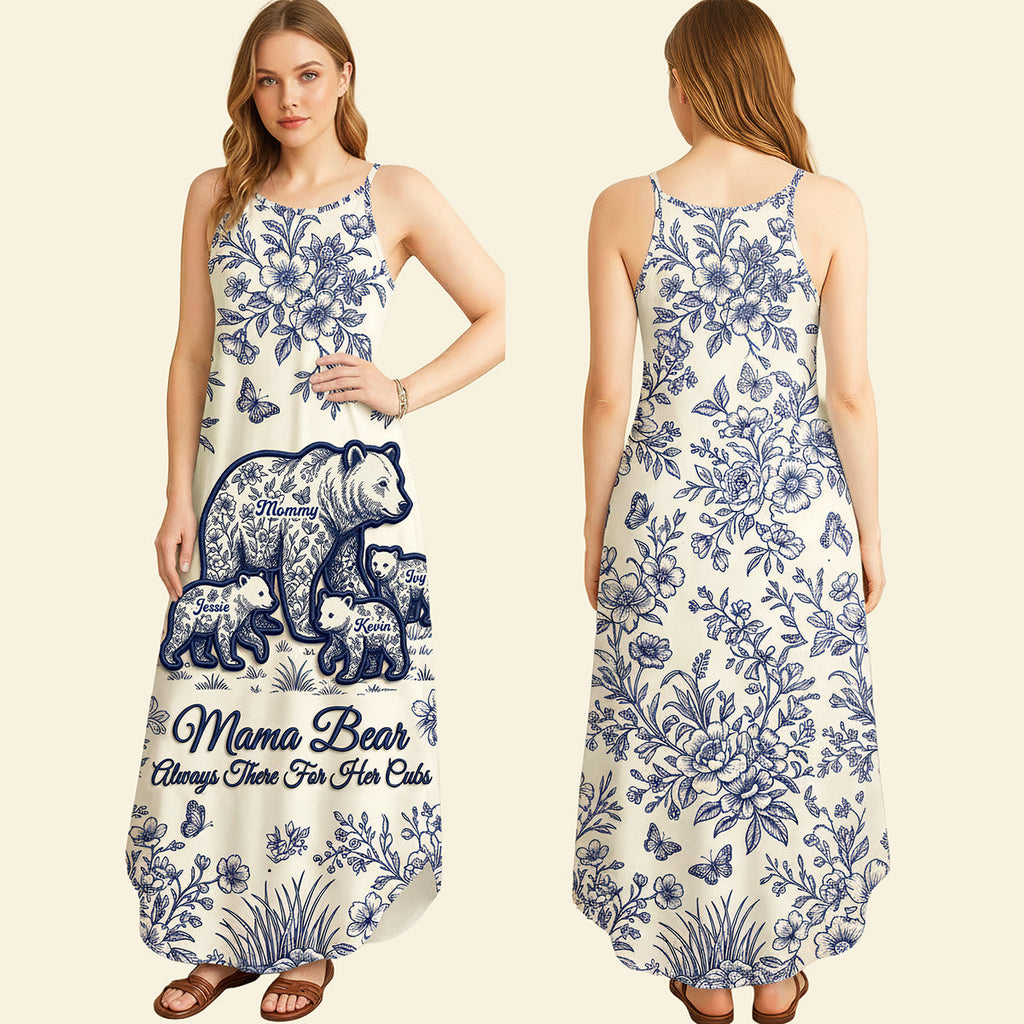 Toile De Jouy Bear Mom Dress - Personalized Gifts For Mother's Day Suspender Maxi Dress 01NATA250326